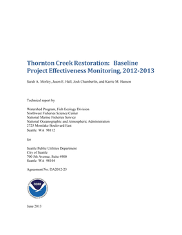 Thornton Creek Restoration: Baseline Project Effectiveness Monitoring, 2012-2013