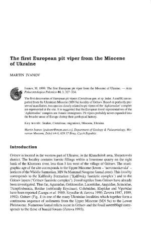 The First European Pit Viper from the Miocene of Ukraine