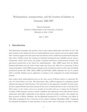 Mechanization, Transportation, and the Location of Industry in Germany 1846-1907