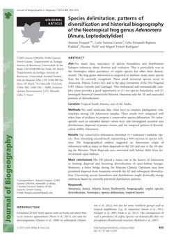 Species Delimitation, Patterns of Diversification and Historical Biogeography of the Neotropical Frog Genus Adenomera