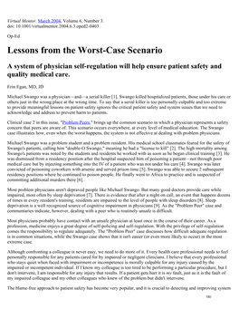 Lessons from the Worst-Case Scenario, Mar 04 ... AMA Journal Of