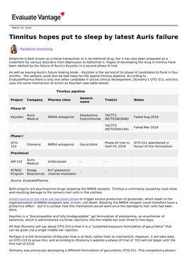 Tinnitus Hopes Put to Sleep by Latest Auris Failure