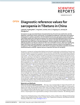 Diagnostic Reference Values for Sarcopenia in Tibetans in China Liping Ye1, Youfeng Wen2*, Ying Chen2, Jie Yao2, Xin Li2, Yingying Liu2, Jia Song2 & Zhengqi Sun3