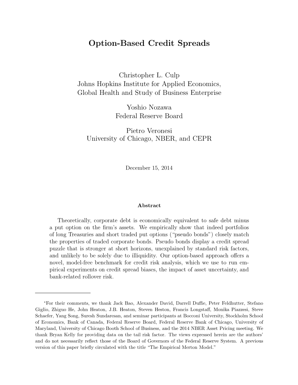 Option-Based Credit Spreads