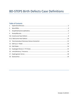 BD-STEPS Birth Defects Case Definitions