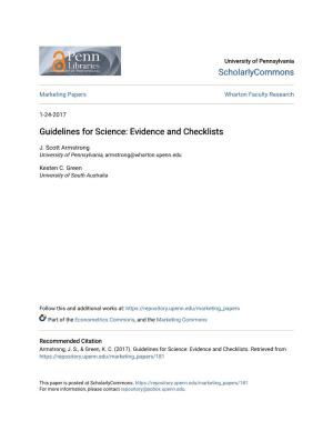 Guidelines for Science: Evidence and Checklists