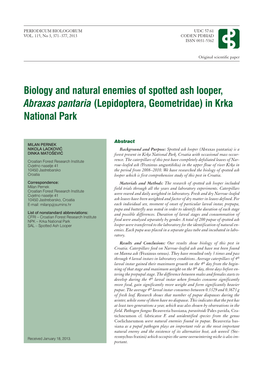 Biology and Natural Enemies of Spotted Ash Looper, Abraxas Pantaria (Lepidoptera, Geometridae) in Krka National Park
