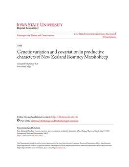 Genetic Variation and Covariation in Productive Characters of New Zealand Romney Marsh Sheep Alexander Lindsay Rae Iowa State College