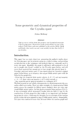 Some Geometric and Dynamical Properties of the Urysohn Space