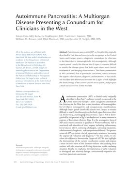 Autoimmune Pancreatitis: a Multiorgan Disease Presenting a Conundrum for Clinicians in the West