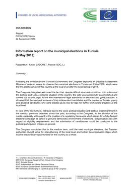 Information Report on the Municipal Elections in Tunisia (6 May 2018)
