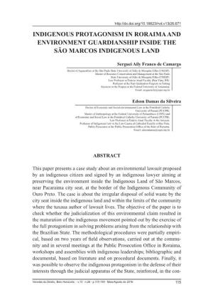 Indigenous Protagonism in Roraima and Environment Guardianship Inside the São Marcos Indigenous Land