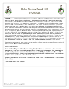 Kelly's Directory Extract 1915 CRUDWELL