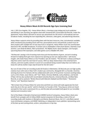 Heavy Hitters Music & GSI Records Sign Sync Licensing Deal