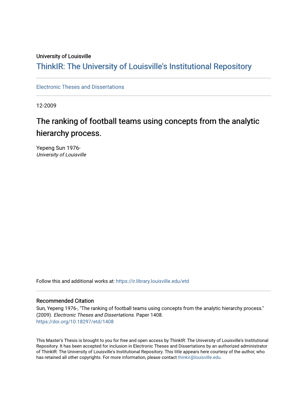 The Ranking of Football Teams Using Concepts from the Analytic Hierarchy Process