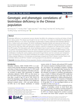 Genotypic and Phenotypic Correlations of Biotinidase Deficiency in The