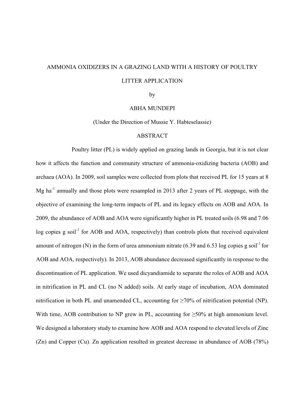 Ammonia Oxidizers in a Grazing Land with a History of Poultry