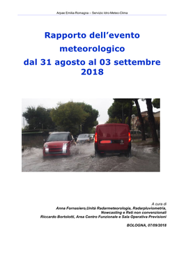 Rapporto Dell'evento Meteorologico Dal 31 Agosto Al 03 Settembre 2018