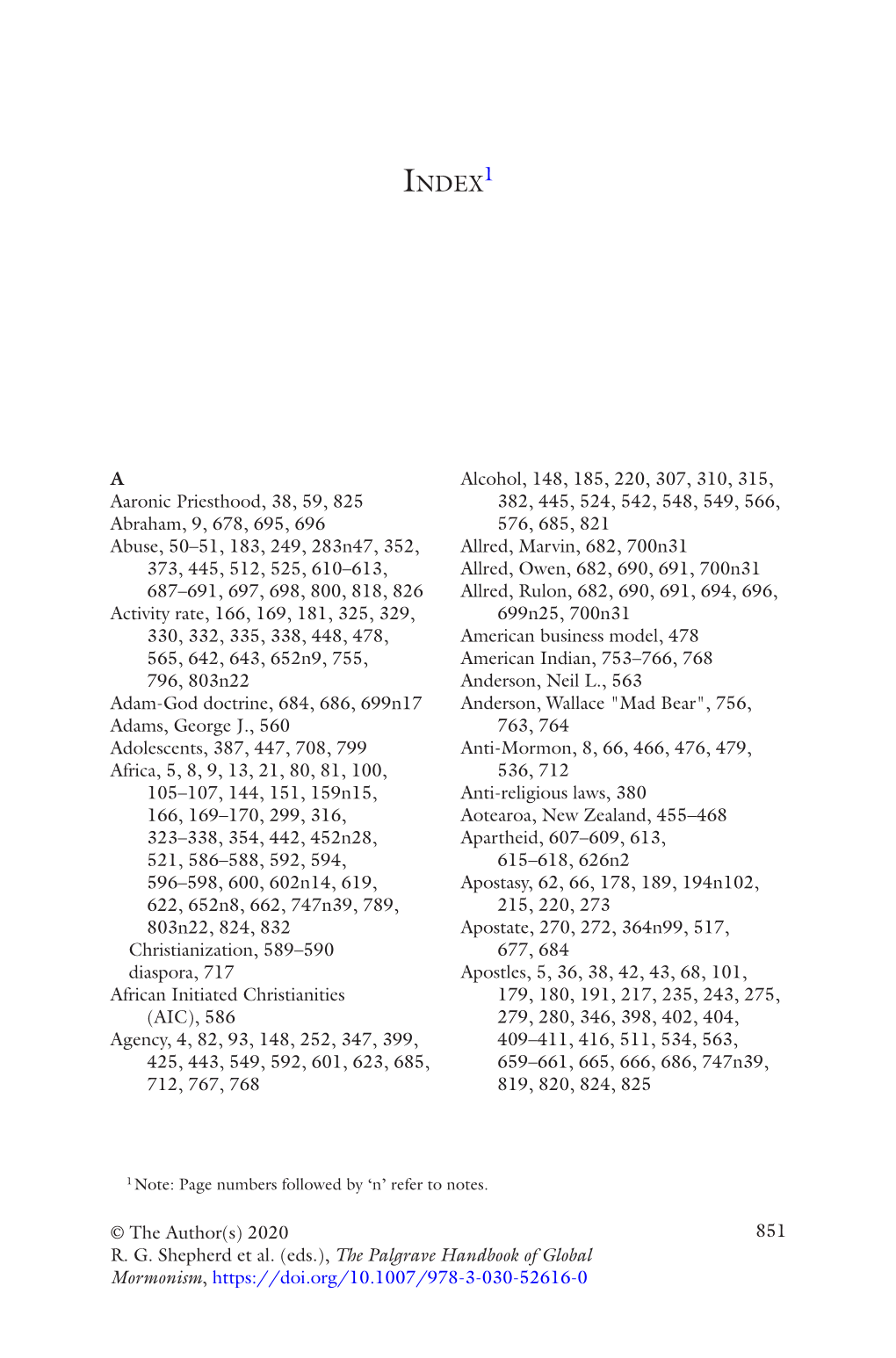 851 © the Author(S) 2020 R. G. Shepherd Et Al. (Eds.), the Palgrave Handbook of Global Mormonism