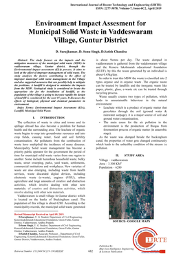 Environment Impact Assesment for Municipal Solid Waste in Vaddeswaram Village, Guntur District