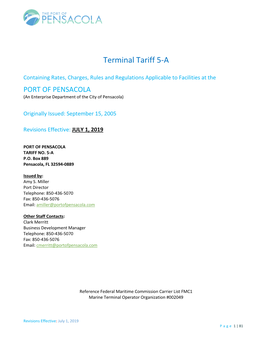 Port of Pensacola Tariff 5A