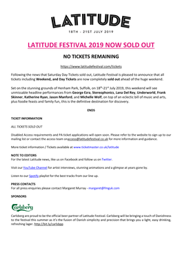 Latitude Festival 2019 Now Sold Out