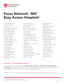 Focus Network - MASM Easy Access Hospitals*