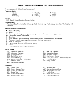 Standard Reference Marks for Greyhound Lines