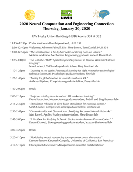 2020 Neural Computation and Engineering Connection Thursday, January 30, 2020
