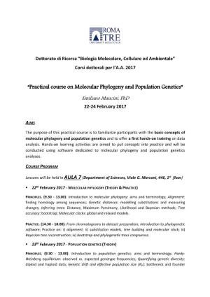 “Practical Course on Molecular Phylogeny and Population Genetics”