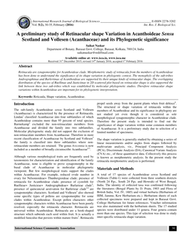 A Preliminary Study of Retinacular Sh Scotland and Vollesen (Acanthacea