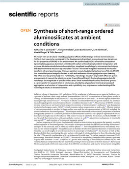 Synthesis of Short-Range Ordered Aluminosilicates at Ambient Conditions