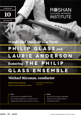 Philip Glassand Laurie Anderson Featuring the Philip Glass Ensemble Michael Riesman, Conductor