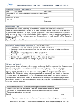 Membership Application Form for Bearsden and Milngavie U3a