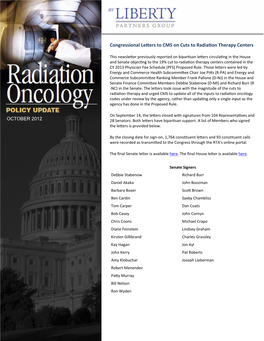 Congressional Letters to CMS on Cuts to Radiation Therapy Centers