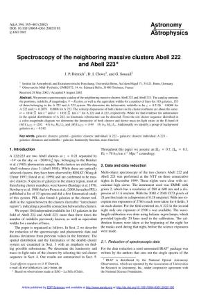 Spectroscopy of the Neighboring Massive Clusters Abell 222 and Abell 223