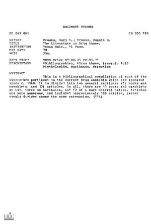 DOCUMENT RESUME CG 005 786 TITLE the Literature in Drug Abuse