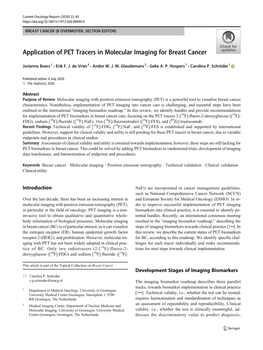 Application of PET Tracers in Molecular Imaging for Breast Cancer