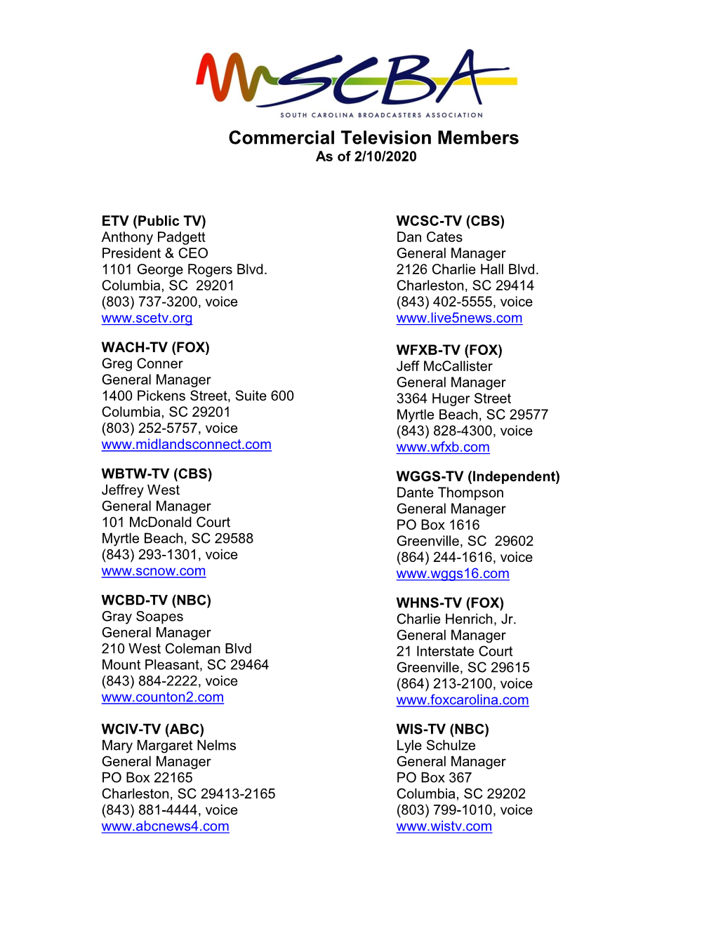 Commercial Television Members As of 2/10/2020