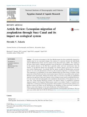 Lessepsian Migration of Zooplankton Through Suez Canal and Its Impact on Ecological System