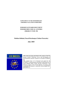 Emission Scenarios for Biocides Used As Avicides (EUBEES, 2003)