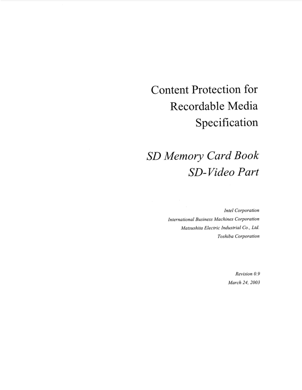 Content Protection for Recordable Media Specification SD Memory