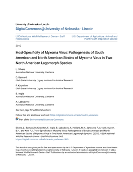 Host-Specificity of Myxoma Virus: Pathogenesis of South American and North American Strains of Myxoma Virus in Two North American Lagomorph Species