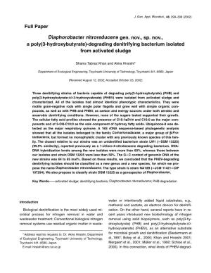Diaphorobacter Nitroreducens Gen. Nov., Sp. Nov., a Poly (3