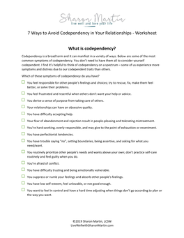 7 Ways to Avoid Codependency in Your Relationships - Worksheet