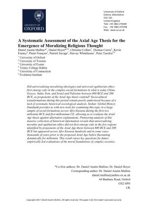 A Systematic Assessment of the Axial Age Thesis for the Emergence of Moralizing Religious Thought