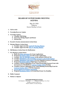 Board of Supervisors Meeting Agenda