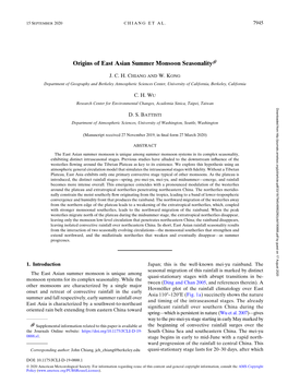 Origins of East Asian Summer Monsoon Seasonality