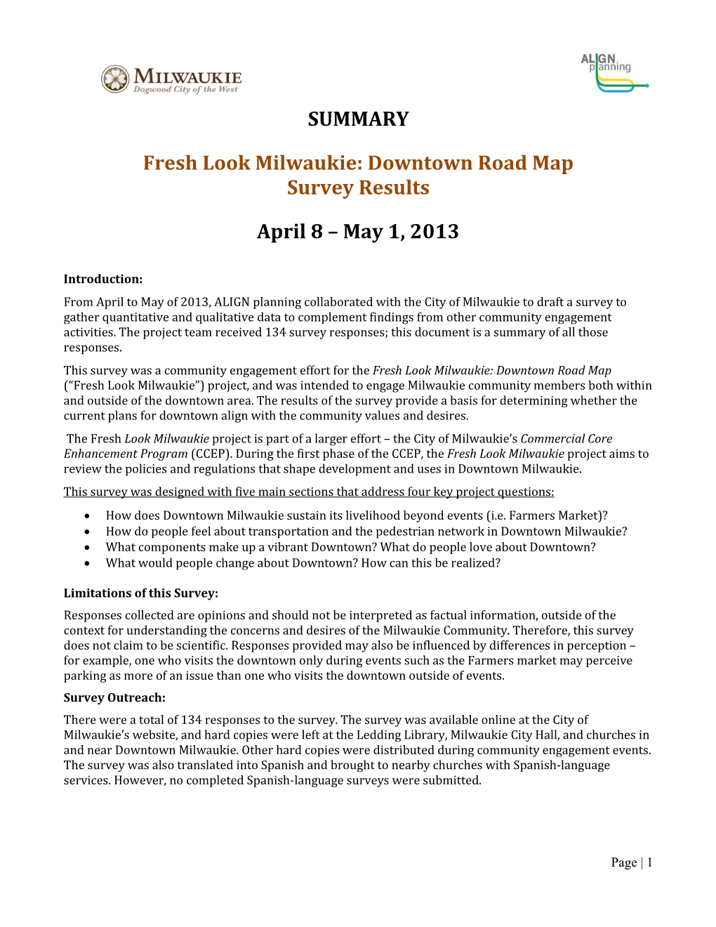 SUMMARY Fresh Look Milwaukie: Downtown Road