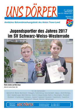 Jugendsportler Des Jahres 2017 Im SV Schwarz-Weiss-Westerrade